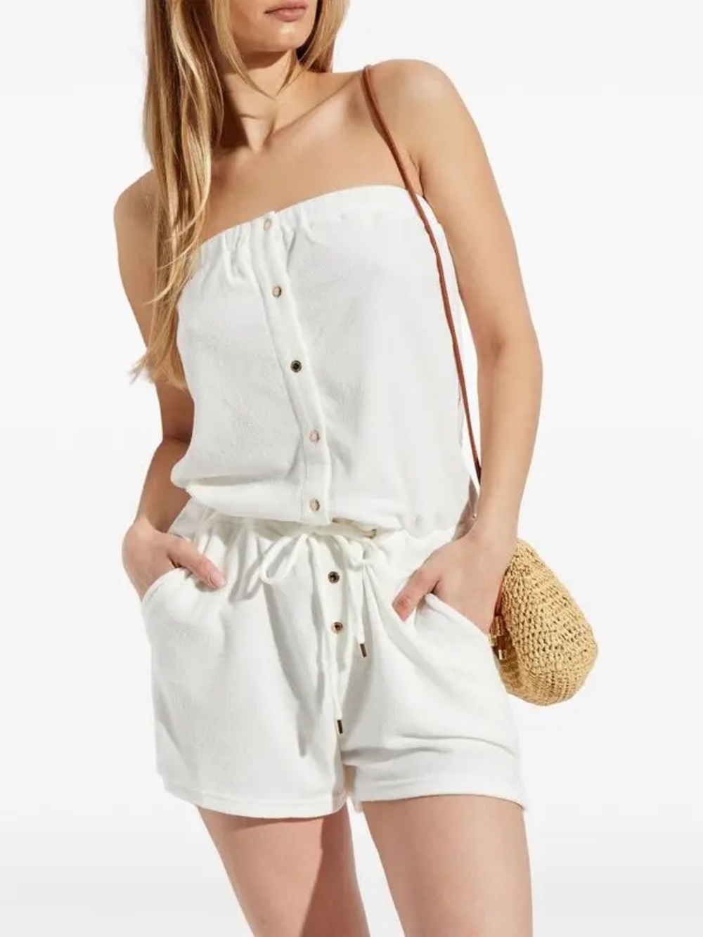 Melissa Odabash White Terry Cloth Strapless Venus Romper Size Medium